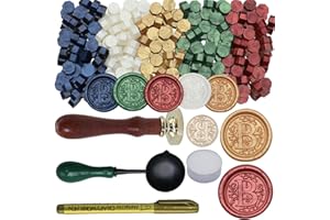 ONWINPOR Wax Seal Stamp Kit, Retro Initial Alphabet Letter B Sealing Stamp with 150Pcs Sealing Wax Beads Spoon Pen Set for Wedding Invitations Cards Envelopes (B)