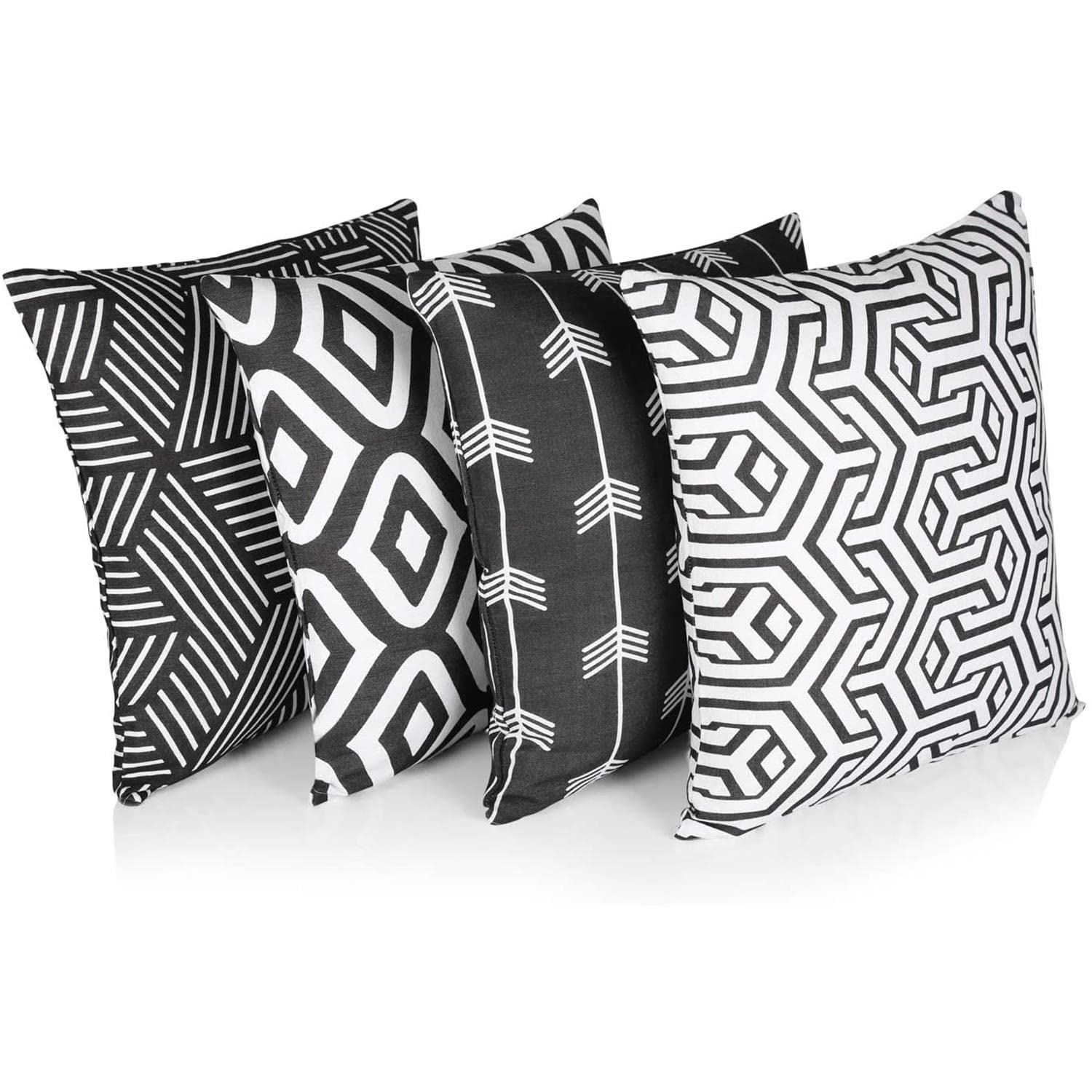 Penguin Home Set of 4 100% Slub Cotton Fabric Cushion Covers 45cm x 45cm Double Sided Square Pillow Covers with Invisible Zipper Pillow Cases for Living Room, Bedroom, Sofa (Black/White Mix) โ image 1
