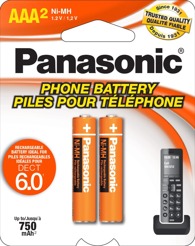 Panasonic HHR4DPA Genuine AAA NiMH Rechargeable Batteries for DECT Cordless Phones, 2 Pack