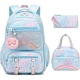 Scothen Backpack for Girls, Rainbow Butterfly Girls Backpacks with Lunch Bag Pencil Case Set, Kids Backpack Kindergarten Elementary Middle School Book Bag for Teen Girl Children Students