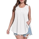 MONNURO Plus Size Tank Tops Summer Tops Eyelet Sleeveless T-Shirts Scoop Neck Loose Flowy Casual Tunic Shirts