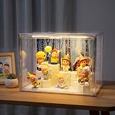 Clear Acrylic Display Cases for Figures Collection with LED Light,DIY Scene, with Backdrop, No Dust , No Moisture, for POP MART Display Cabinet (36x23x27cm/ 14x 9x10.6 in)
