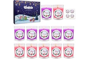 HAOSON 20 Packs Unscented Christmas Advent Votive Candles in Glass, Small Natural Soy Wax Colored Candles with 20pcs Stickers of Hope, Peace, Joy and Love - 5 Pink and 15 Purple