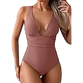Eomenie Women's One Piece Swimsuit Tummy Control Bathing Suit V Neck Slimming 1 Piece Swimwear