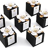Affrolling 50 Pcs Wedding Favor Boxes with Thanks Card Square Flower Candy Boxes Paper Bridal Gift Box for Guests Wedding Bridal Shower Birthday Party Anniversary(Black)