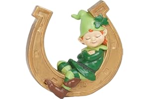Braxio St-Patricks-Day Decorations Coffee Table Decor - Resin Gnome Collectible Figurines Green Gnome and Gold Horseshoe St Patricks Day Decor Table Centerpieces 3.75 * 1.5 * 3.75 Inch