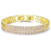 Kose Cuban Link Bracelet for Men Women | 14K Gold/White Gold Plated Chain Wrist Bracelets Pave Cubiz Zriconia,7.5 inch Length