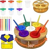 Paint Cups with Lids for Kids, 7pcs Spill Proof Painting Cups with Rotating Holder Toddler Paints Brushes No Spill Paint Cups with Kids Art Smock Paint Containers Art Supplies for Classrooms