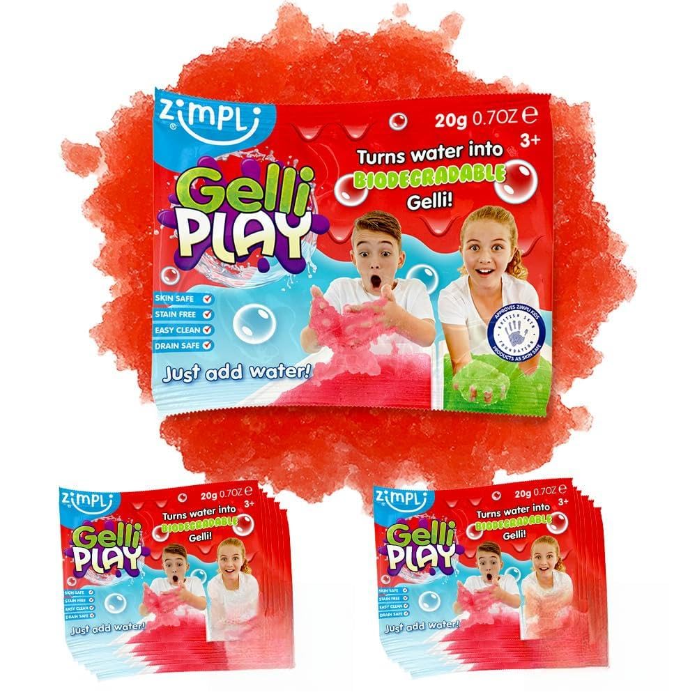 ZIMPLI - 12 x Gelli Play Party Bag Fillers, Green & Red, Magically tuns water into thick, colourful goo, Pass The Parcel Gift, Favours, Rewards