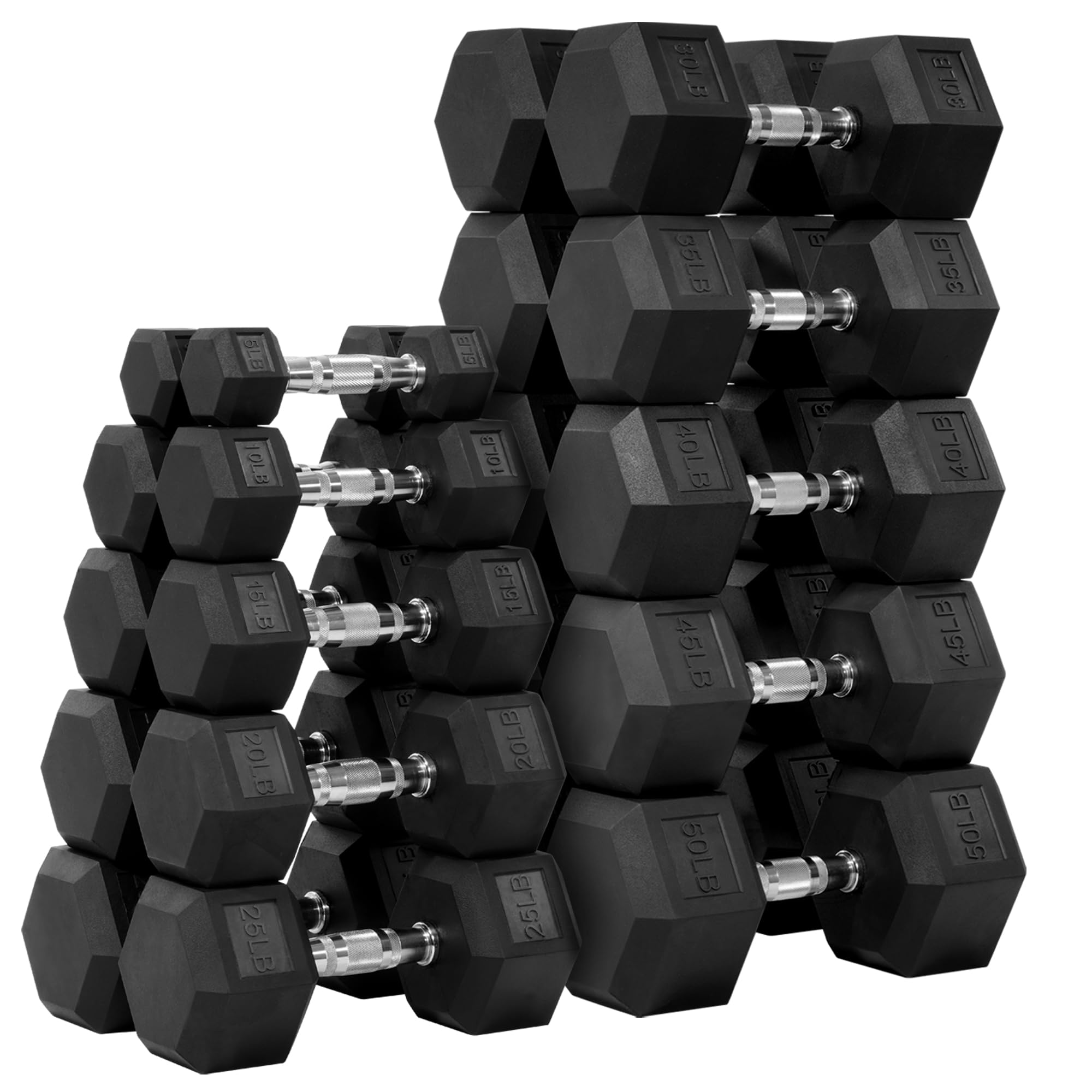 Fitvids Rubber Encased Hex Dumbbell Set Contoured Handle for Muscle Toning, Strength Building & Full Body Workout, 60LB, 100LB, 150LB and 550LB Set Image