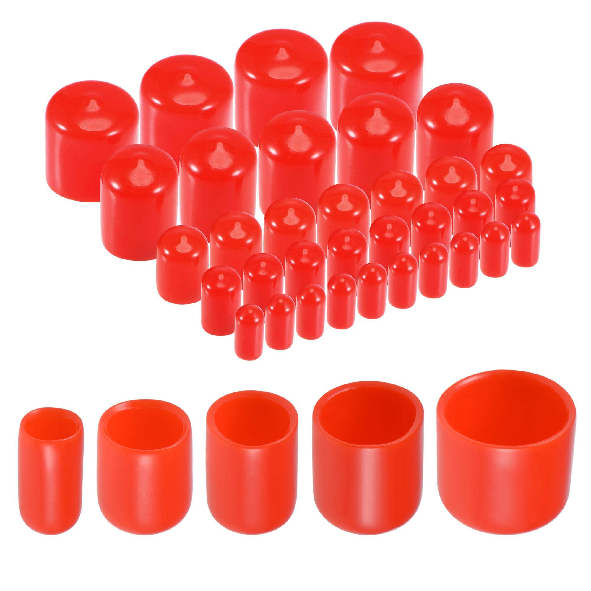 sourcing map 50pcs Round Rubber End Caps 6mm 9mm 12mm 19mm 22mm Red Vinyl Cover Screw Thread Protectors Assortment Kit