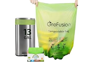 GREFUSION Compostable Bags,Trash bags 13+ gallon tall kitchen, Compostable Trash Lawn & Leaf Yard Waste Bags,Kitchen Compost Trash Bin Compatible,Extra Thick1.01 Mills,Certified by BPI and OK Compost(50count)