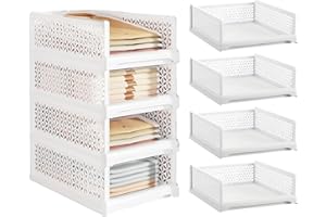 Wanheart Stackable PP Material Drawer Boxes for Wardrobe Storage – Foldable Wardrobe Storage, Suitable for Bedrooms – White 4-Piece Set (Small, short model)