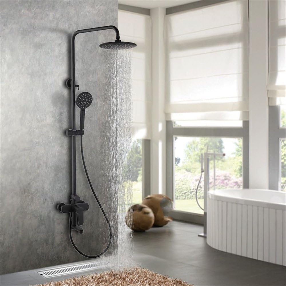 QINLEI European black gloss full copper shower head three function hanging wall shower head hand-held shower shower system suit