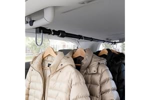 JOSMIMIC Adjustable Car Clothes Hanger Bar 35-60 Inches – Heavy Duty Travel Garment Organizer, Anti-Wrinkle, Non-Slip Rubber Bands, Fits Cars, SUVs, and Travel Vehicles