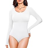 Nebility Long Sleeve Bodysuit for Women Tummy Control Crew Neck Body Suits Tops Slim Fit