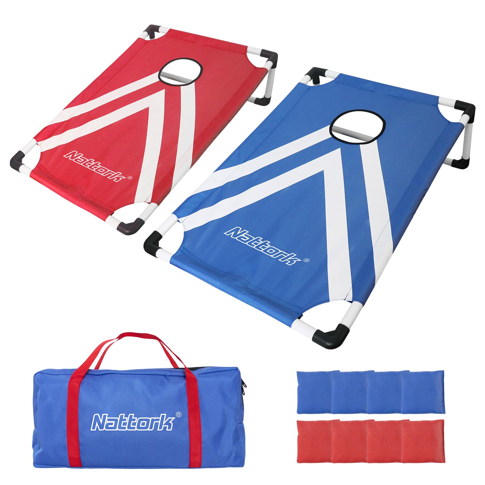 Photo 1 of Portable Cornhole Set PVC Framed Corn Holes Outdoor Game Set with 2 Cornhole Boards, 8 Cornhole Bean Bags and Carrying Case, Camping Games Indoor Outdoor for Kids and Adults, Travel Camping Accessory
