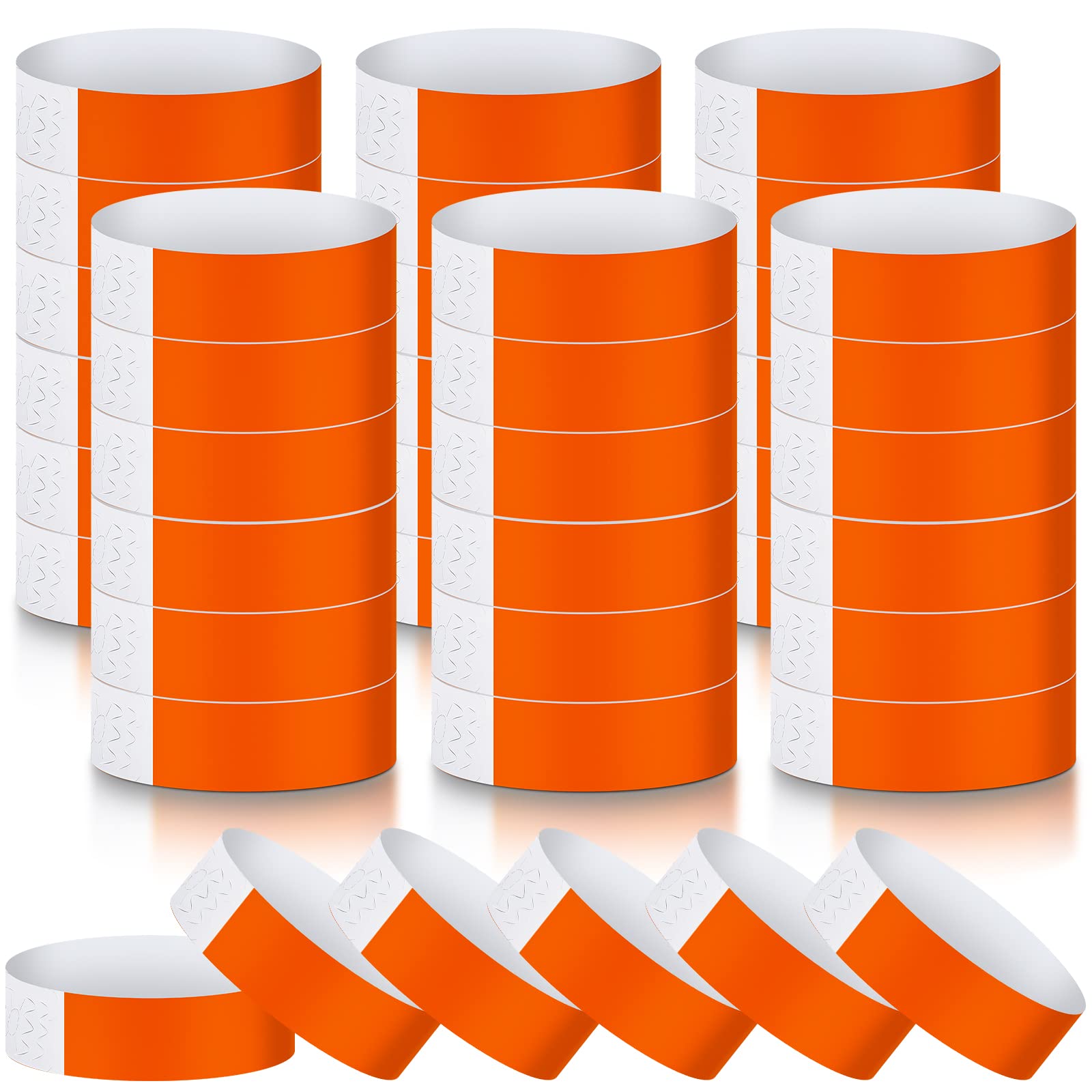 Photo 1 of 600 Packs Paper Wristbands for Events Neon Party Wristbands Colored Waterproof Paper Club Arm Bands Lightweight Identification for Concert Bar Entrance Admission(Orange)