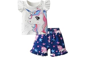 Morerich Infant Toddler Baby Girls Summer Clothes Sleeveless Animals Print T-Shirt Little Kids Tops Shorts 2Pcs Outfits Set
