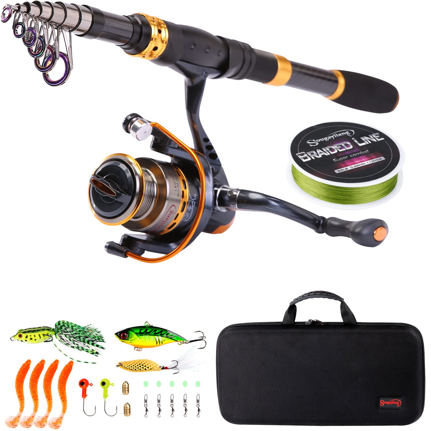 Sougayilang Telescopic Portable Fishing Rod Reel Combo with Spinning Reel and Carrier Bag for Travel, Saltwater and Freshwater Fishing (2.1M/6.89Ft)