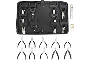 Fesorsi 10 Pack Jewelry Pliers Set, Mini Pliers Set, Jewelry Making Include Flat, Jewelry Tools, Needle, Round, Bending Linesman, Applicable to Handicrafts, Earring Making, Repairing