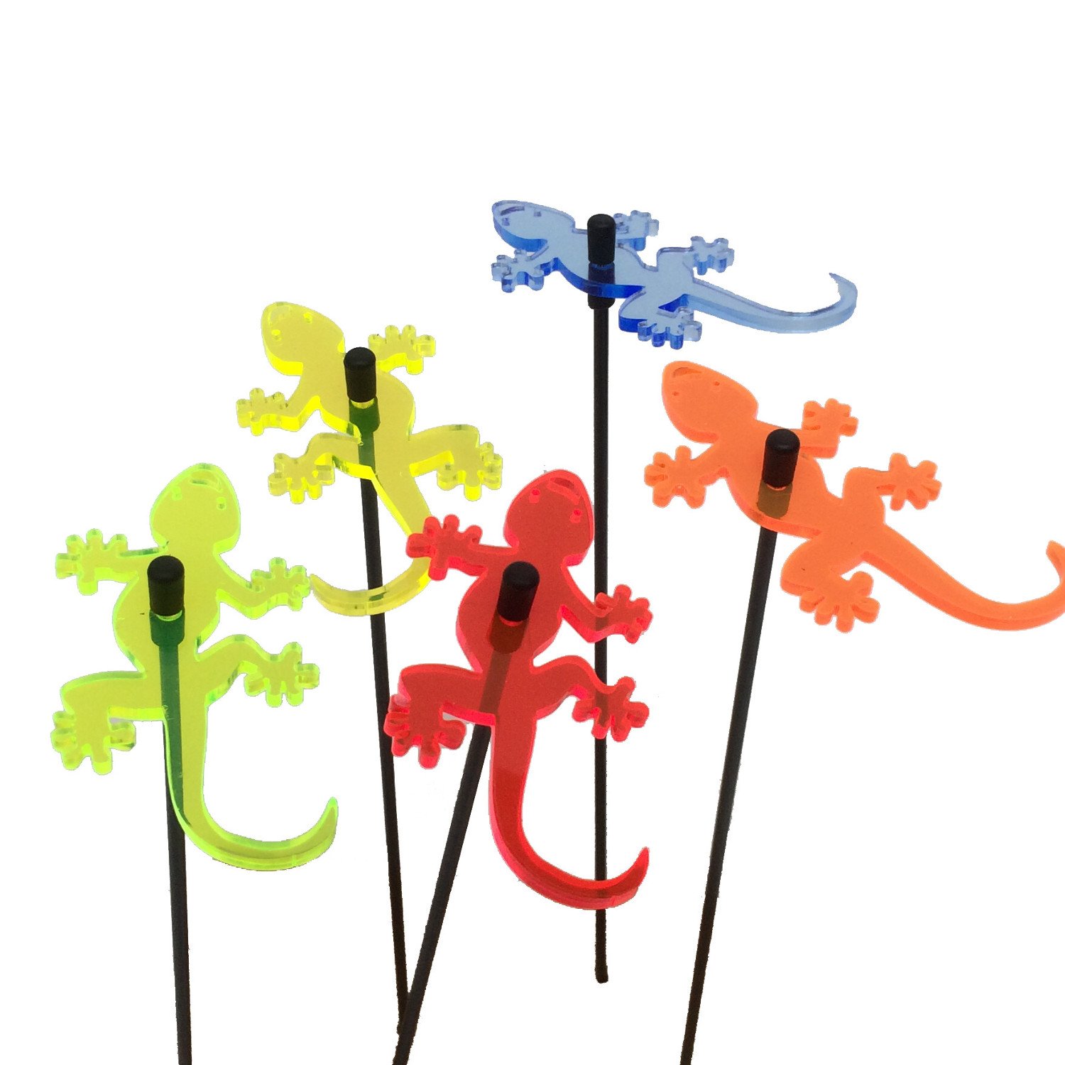 SunCatcher Garden Decor Ornaments Geckos, Set of 5 Decorative Garden Stakes, 25cm/10'' high Outdoor Yard Accessory, Great Gardeners Gift, Colour:mixed colours