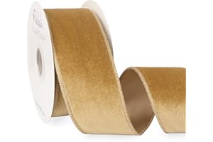 Ribbli Champagne Velvet Wired Ribbon 2.5 Inch Velvet with Satin Christmas Ribbon for Gift Wrapping Christmas Tree Decoration Crafts Wreaths Supplies-Continuous 10 Yards