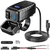 Linkstyle Motorcycle USB Charger, 6.4A Dual USB Type C PD & Quick Charge 3.0 Motorcycle Charger Accessories with Voltmeter & 