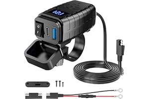 Linkstyle Motorcycle USB Charger, 6.4A Dual USB Type C PD & Quick Charge 3.0 Motorcycle Charger Accessories with Voltmeter & 