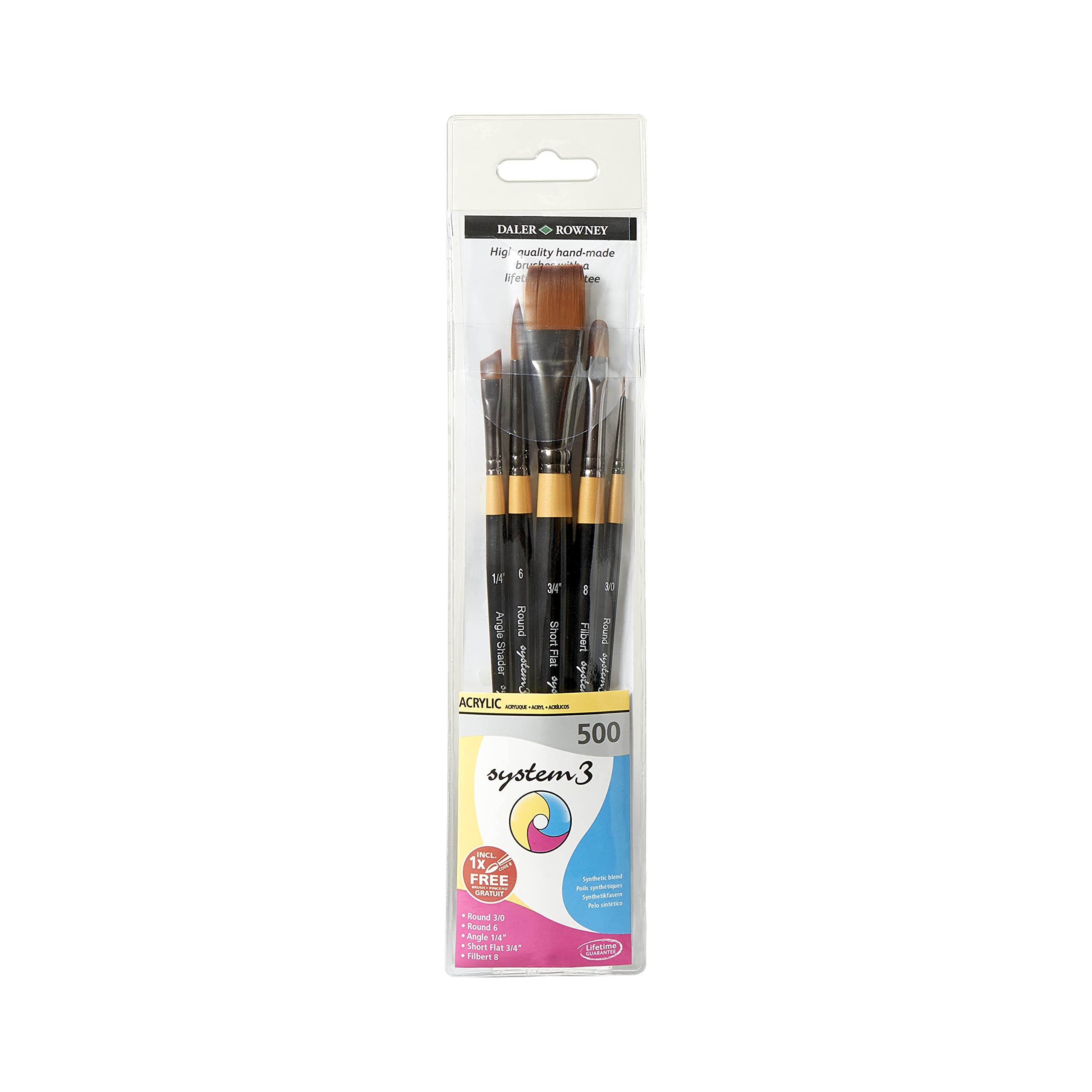 Daler-Rowney System3 Acrylic Brush Wallet Set, Synthetic Hair, Short Handle, 5 Assorted Brushes, Ideal for Professional Artists & Students