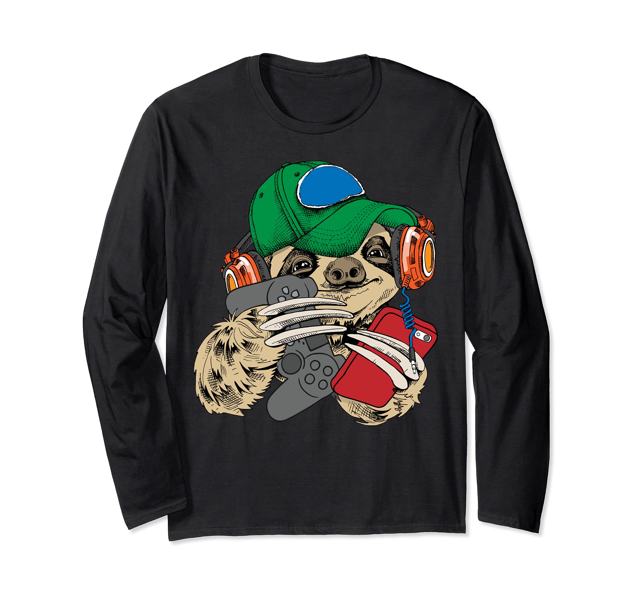 Gamer Sloth Fun Hipster Couch Potato Video Game Player Long Sleeve T-Shirt