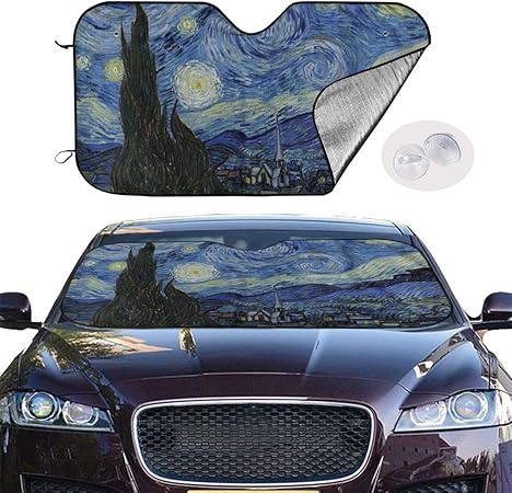 Amazon ゴッホ星空の夜アート 車用 サンシェード 遮光 断熱 フロントシェード 車窓 日よけ 吸盤付き 簡単着脱 丈夫で長持ち 普通車に適用 車 バイク 車 バイク