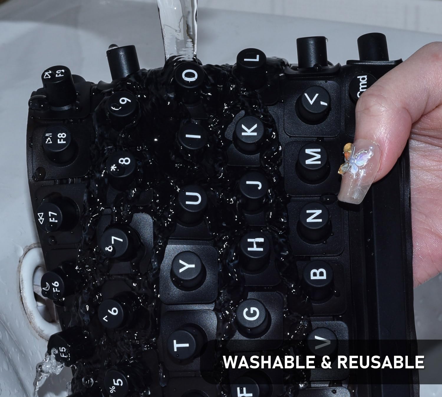 MacBook Keyboard Cover for Long Nails, 2024-2021 MacBook Pro 14/16 M4 4 M3 M2 M1 Silicone Raised Keyboard Skin, MacBook Air 13/15 2025 Keyboard Protector for Nail Art, Black - Image 6