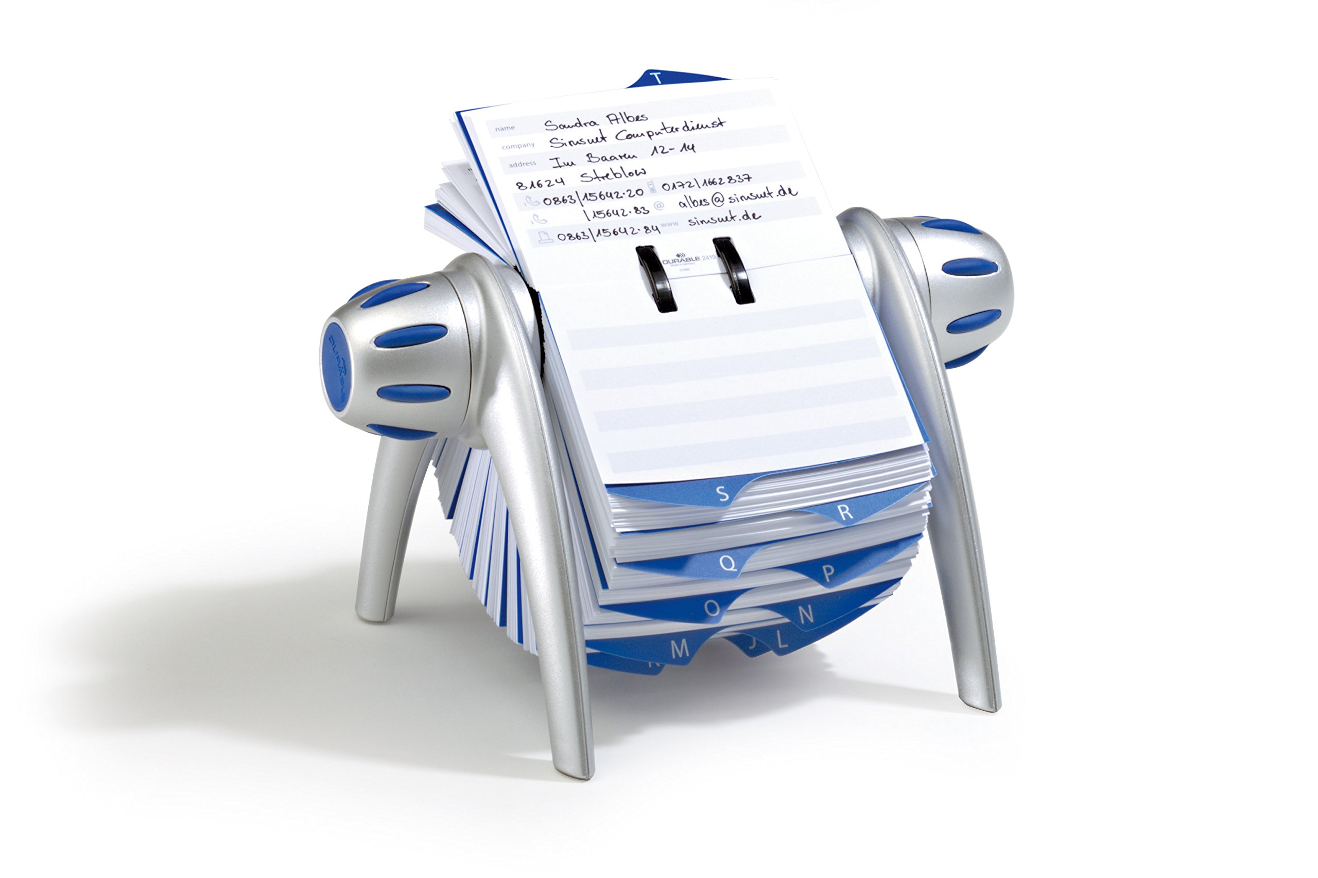 Durable TelIndex Rotary Address Card Holder | Includes 500 Pockets | Includes A-Z Index | Made from Plastic | Silver/Blue