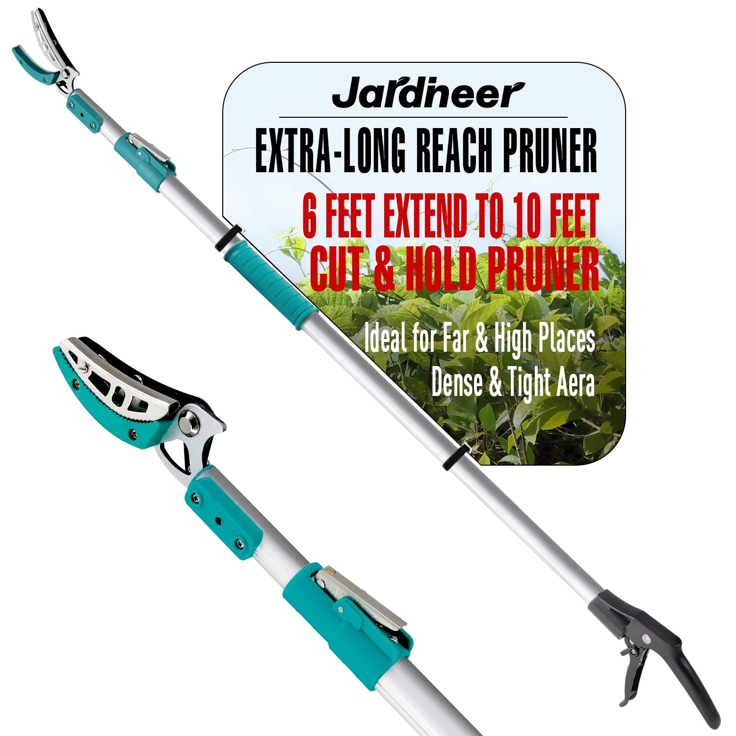 Photo 1 of **HANDLE BROKEN**JARDINEER Lightweight Tree Pruner Extendable, 6-10ft Tree Trimmers Long Handle Pruner, Ergonomic Grip Long Reach Pole Pruning Shear and Stable Fruit Picker Pole