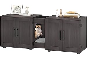 Festisoul Double Compartment Cat Litter Box Enclosure with Hidden Design, Wooden Cat Washroom Furniture for Indoor Cats, Hidden Litter Box Cabinet in Hidden Mountain Walnut
