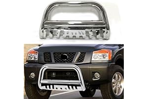 AutoForever 3" Front Bumper Grille Guard Polished S S Bull Bar Brush Push with Skid Plate Compatible with 2005-2016 Frontier 05-15 Xterra 05-07 Pathfinder (Chrome)