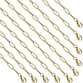 GTVOODX 10 Pack Gold Filled Bulk Necklace Chains for Jewelry Making 20 Inch Paper Clip Stainless Steel Adjustable Charm Necklace Making Kit for Women