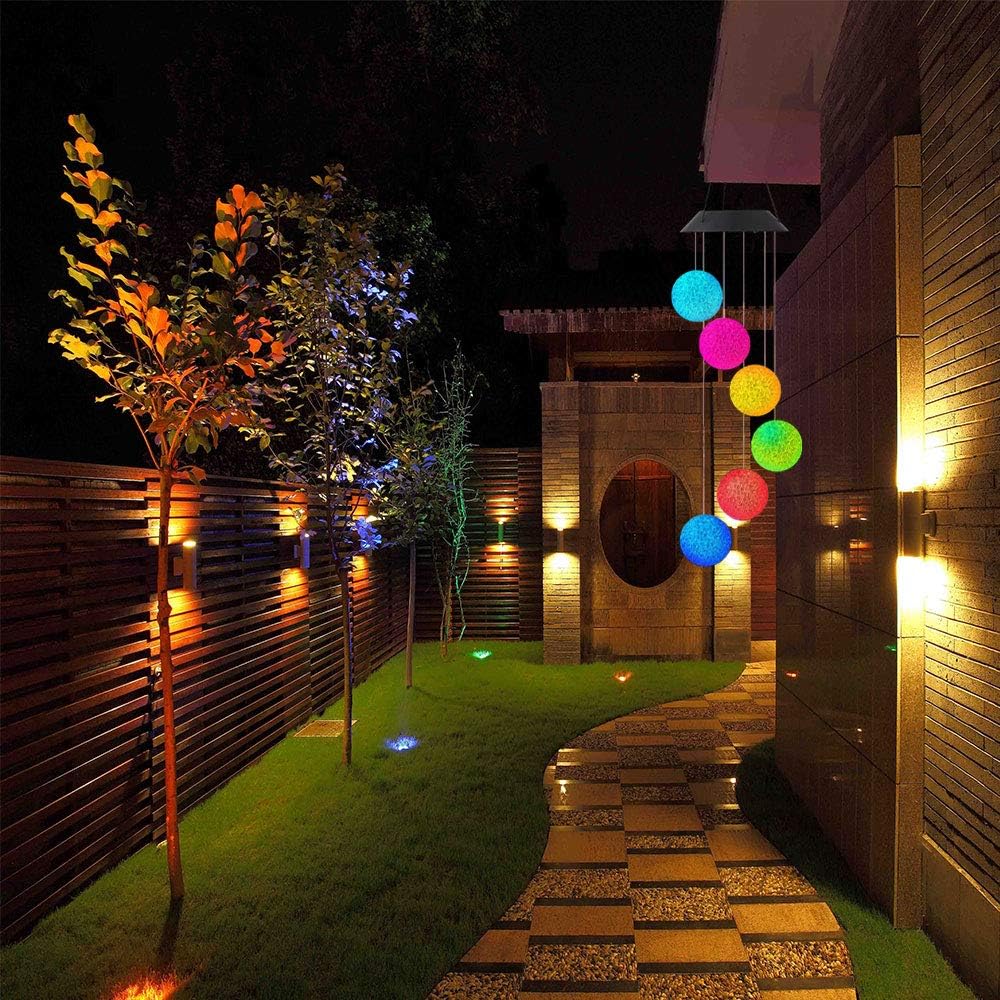 Wind chimes Color Changing Solar Power Wind Chime Crystal Ball Wind chimes Mobile Portable Waterproof Outdoor Decorative Romantic Wind Bell Light for Patio Yard Garden Home (2 pack Crystal Ball) : Garden & Outdoor