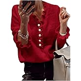 MakeMeChic Women's Long Sleeve Ruffle Sweaters V Neck Lightweight Knit Pullover Sweater Tops