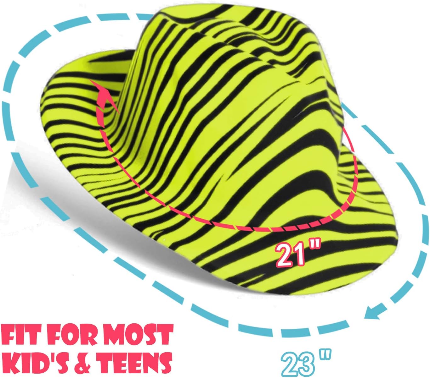 Novelty Place Neon Animal Print Plastic Party Hats, Fedora with Gangster Mafia Style, UV Blacklight Glow Party Stars Rave Hats for Kids and Teens in Birthday, Concerts, Music Party(Pack of 12): Toys & Games