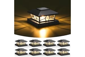 APONUO Solar Post Cap Lights, 3000K Warm Light Mode Fence Post Solar Lights for Garden Patio Deck, Outdoor Waterproof Deck Posts Light Solar Powered for 3.5x3.5 4x4 Wooden/Vinyl Posts, Black, 8 Packs