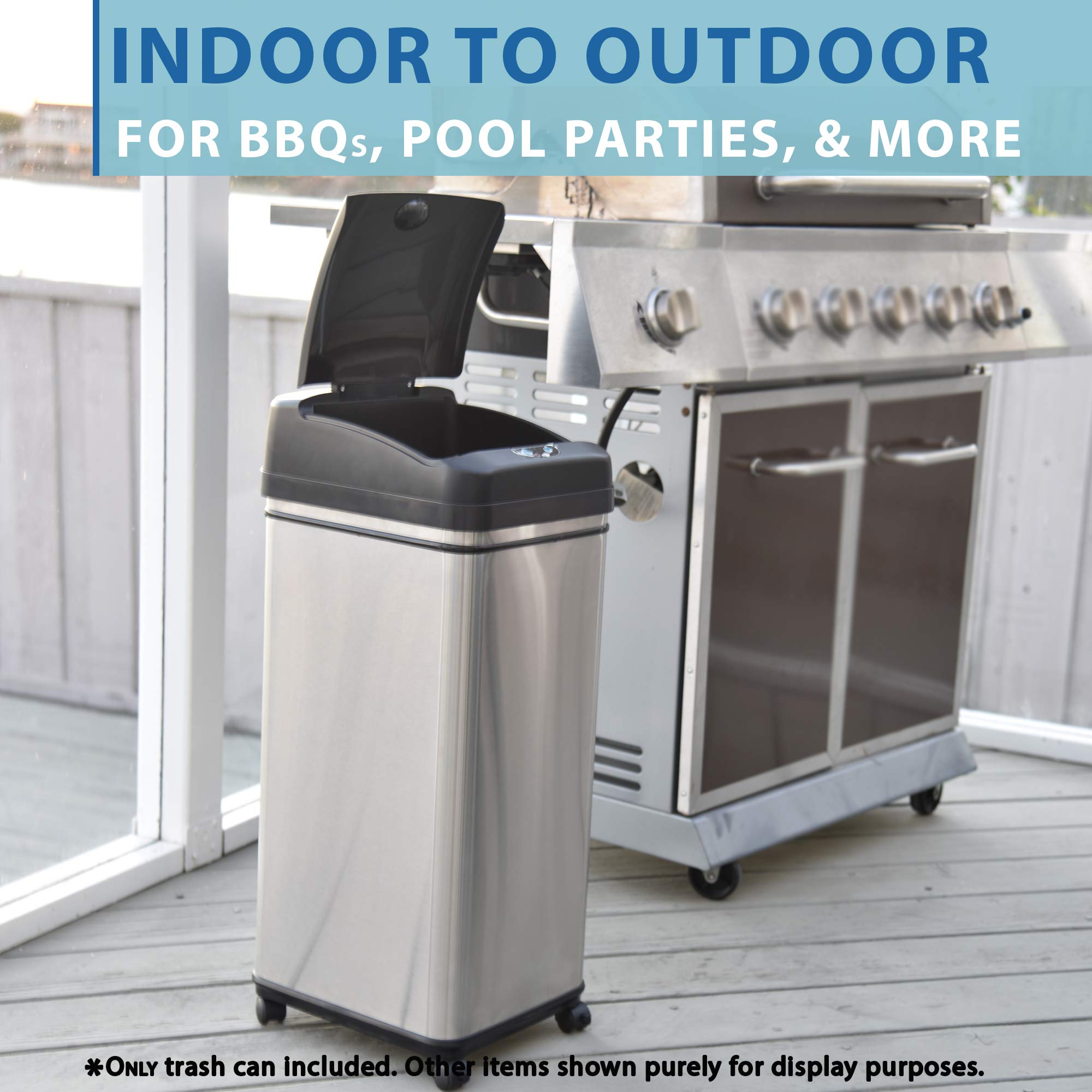 iTouchless Glide 13 Gallon Sensor Trash Can with Wheels and Odor Control System, Stainless Steel, Automatic Kitchen Bin and Office Garbage Can (Powered by Battery or Optional AC Adapter)