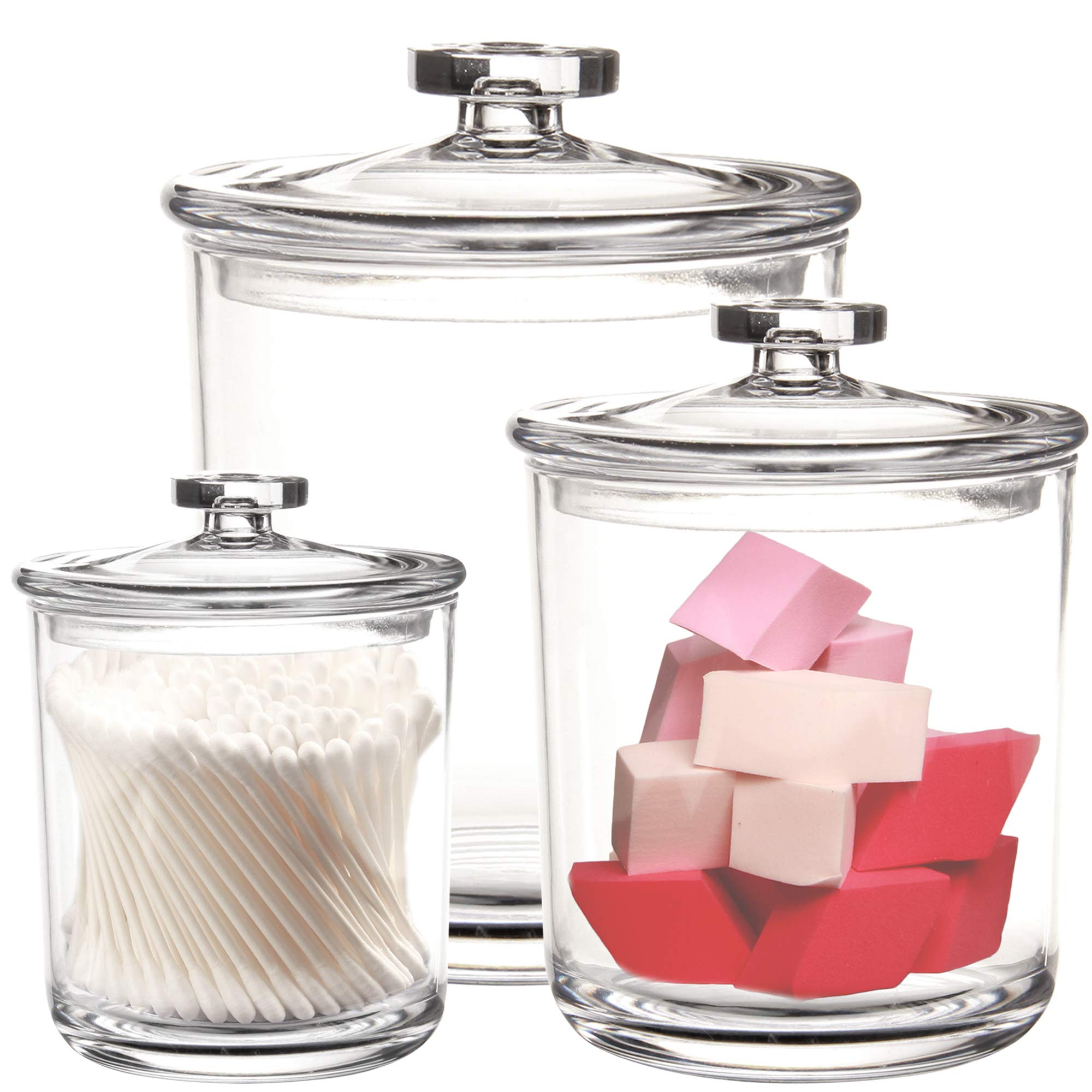 View 1 of ****INCOMPLETE SET/ MISSING PIECES** Youngever 60-Ounce, 30-Ounce and 15-Ounce Clear Plastic Apothecary Jars Set of 3