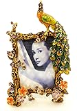 Ciel Collectables Peacock Picture Frame, Colorful Swarovski Crystal, Hand Painted Colorful Enamel Over Pewter, Stylish Enamel on Metal Back, Holds 2 x 3 Pictures