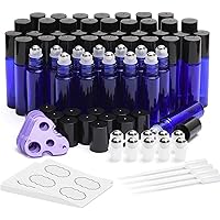 ULG 8-/48-Pack Essential Oil Roller Bottles 10ml, Cobalt Blue/Amber Glass Empty Bottles with Stainless Steel Roller Balls and