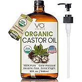 VITAL AFFAIR Pure Organic Castor Oil 32oz – Cold Pressed, Unrefined, USDA Organic – Glass Bottle for Hair Growth, Eyelashes, Eyebrows, Face & Castor Oil Packs