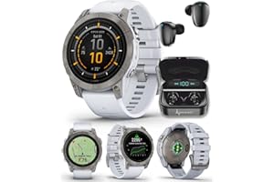 Wearable4U - Garmin epix Pro (Gen 2) Sapphire Edition, 47mm, High Performance Smartwatch, Advanced Training Technology, Built-in Flashlight, Whitestone with Black Earbuds Bundle