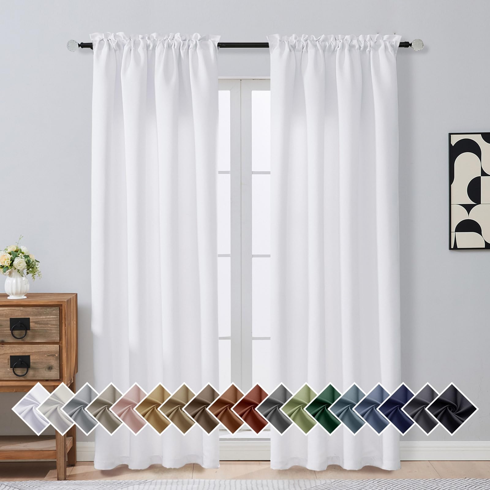 OVZME Pure White Curtains for Bedroom 84 Inches Long 2 Pieces, Solid Thermal Insulated Light Filtering Living Room Window Treatments Curtains, Dual Rod Pocket Living Room Drapes, 2x52Wx84L Inches