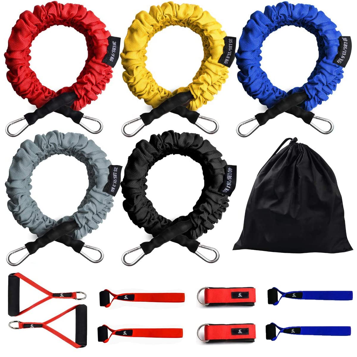 CoiTek Resistance Bands Set, 14 PCS Exercise Resistance Tube, 20lbs to 40lbs Workout Bands with Nylon Sleeve Handle Door Anchor Ankle Strap up to 150lbs